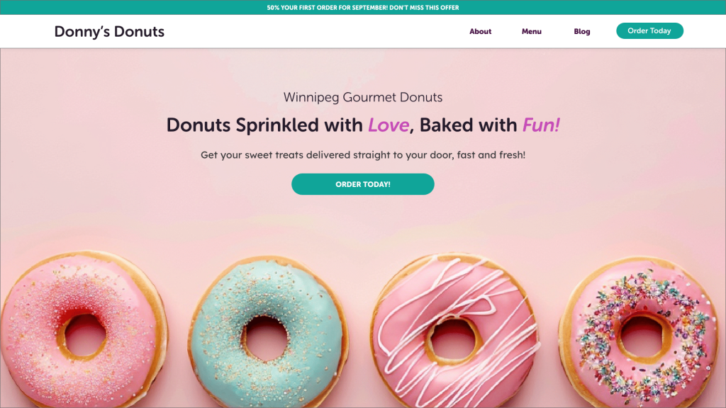 A Website Example of A donut website showcasing how different fonts can give a different feel to a website