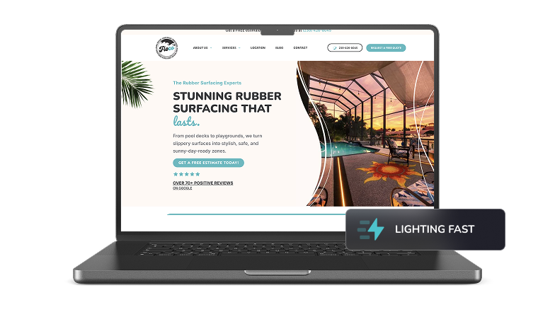 Floco Rubber Surfacing website displayed on a laptop